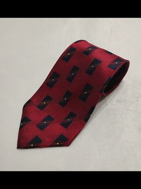 Harve Benard Tie Burgundy & Navy Blue Geometric 100% Silk
